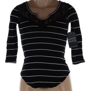Almost Famous Notch Neck Waffle Knit Top Shirt NWT